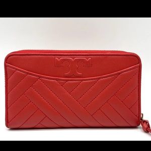 TORY BURCH Alexa Continental Zip Around Quilted Wallet - Poppy Orange Leather
